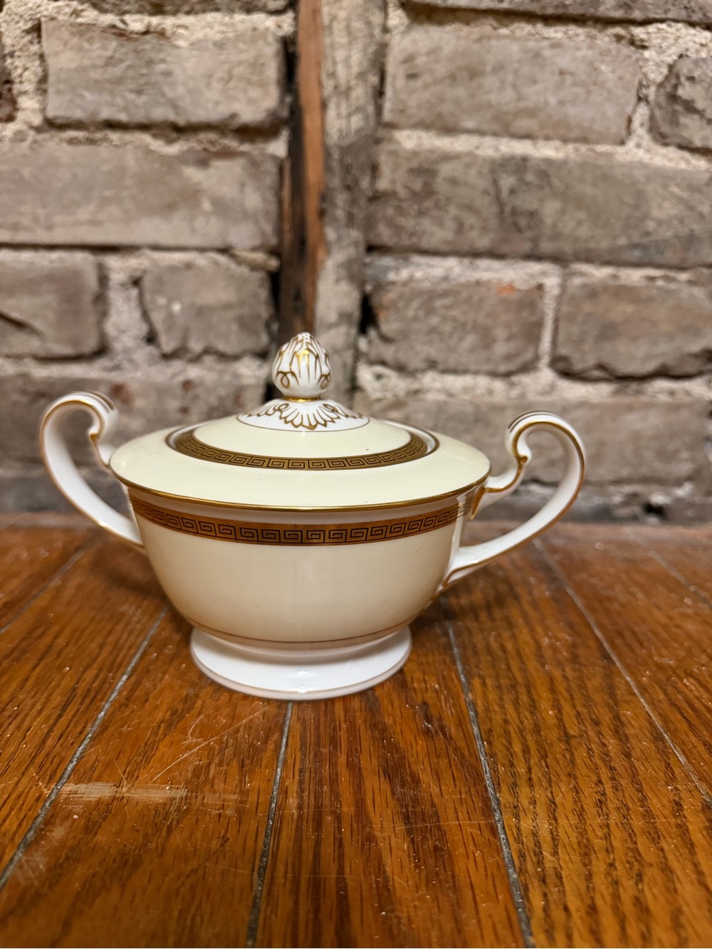 Noritake Ivory and Gold Two-Handle Covered Sugar Bowl